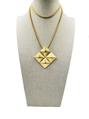 Gold Geometric Pendant on Snake Chain Necklace - Women Jewelry
